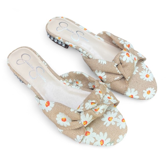 Jessica Simpson Burlap Knot Daisy Slide Sandals Size 8 - Picture 1 of 8